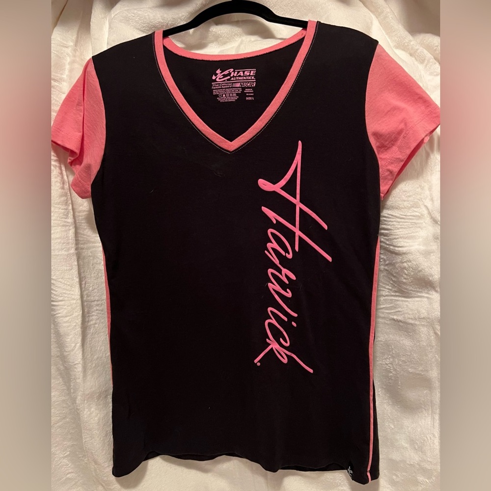Kevin Harvick #4 Black and Pink v neck Large shirt